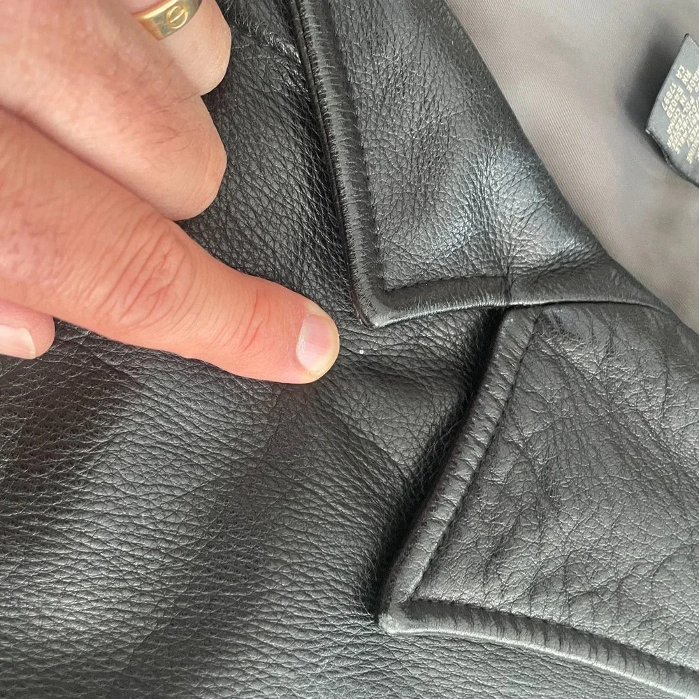 Vintage Banana Republic Over Coat Jacket Men XL Black Genuine Leather Button Up